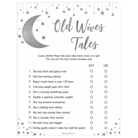 Old Wives Tale Baby Game, Little star baby shower games, printable baby shower games, twinkle star baby shower, fun baby games, top baby shower ideas