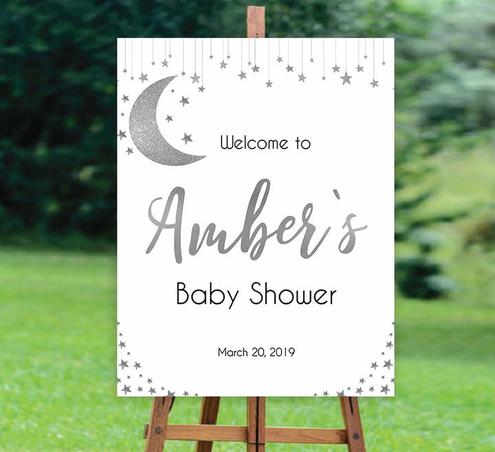 baby shower welcome signs, silver little star baby welcome signs, twinkle little star baby signs, silver baby welcome sign