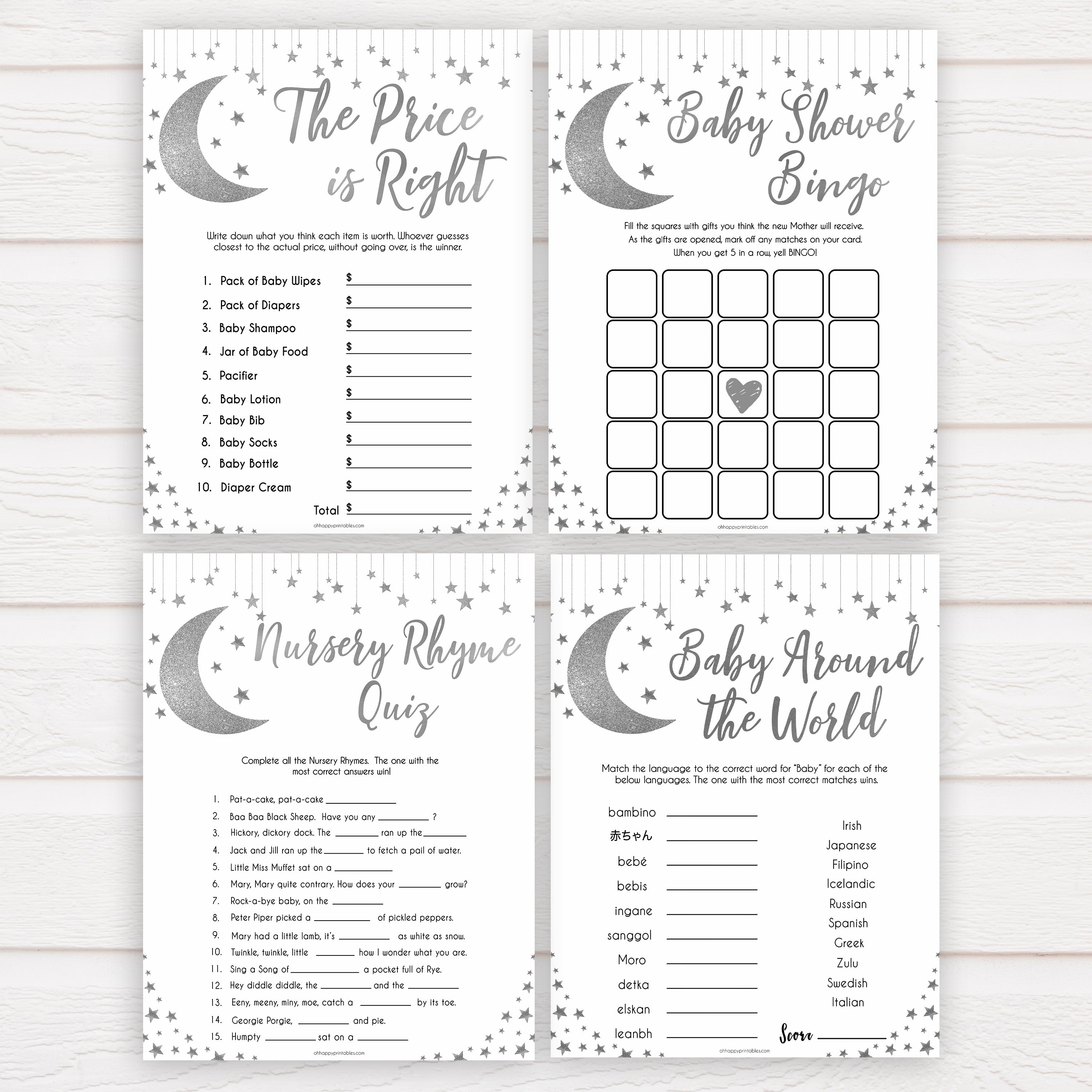 Silver little star, 7 baby shower games, 7 baby games bundle baby games, baby shower games, printable baby games, fun baby games, twinkle little star games, baby games, fun baby shower ideas, baby shower ideas