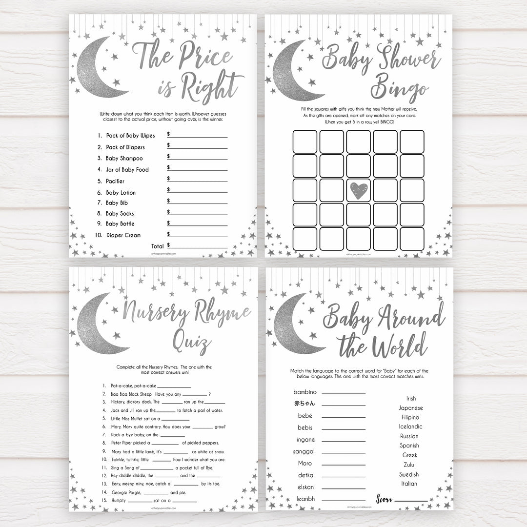 Silver little star, 7 baby shower games, 7 baby games bundle baby games, baby shower games, printable baby games, fun baby games, twinkle little star games, baby games, fun baby shower ideas, baby shower ideas