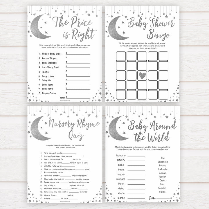 Silver little star, 7 baby shower games, 7 baby games bundle baby games, baby shower games, printable baby games, fun baby games, twinkle little star games, baby games, fun baby shower ideas, baby shower ideas