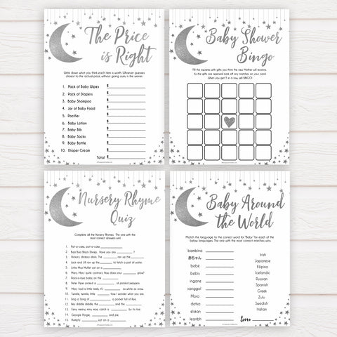Silver little star, 7 baby shower games, 7 baby games bundle baby games, baby shower games, printable baby games, fun baby games, twinkle little star games, baby games, fun baby shower ideas, baby shower ideas