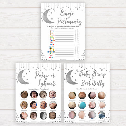 Silver little star, 7 baby shower games, 7 baby games bundle baby games, baby shower games, printable baby games, fun baby games, twinkle little star games, baby games, fun baby shower ideas, baby shower ideas