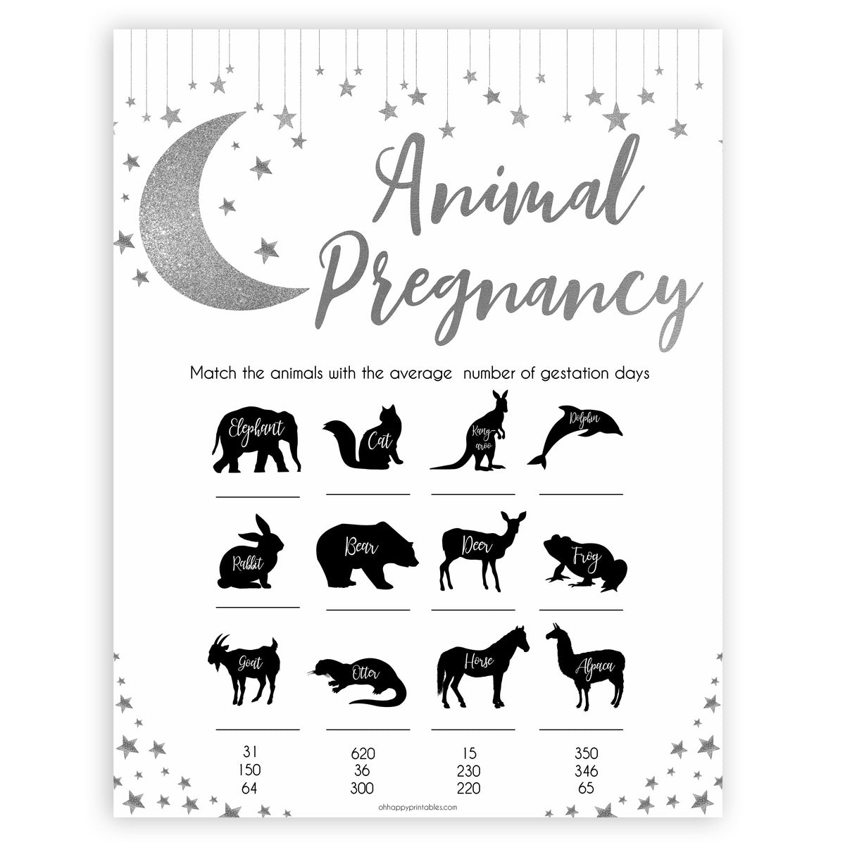 Silver little star, animal pregnancy baby games, baby shower games, printable baby games, fun baby games, twinkle little star games, baby games, fun baby shower ideas, baby shower ideas