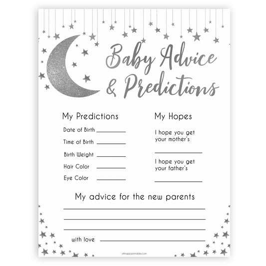 Silver little star, baby advice and predictions baby games, baby shower games, printable baby games, fun baby games, twinkle little star games, baby games, fun baby shower ideas, baby shower ideas