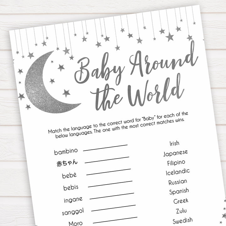 Silver little star, baby around the world baby games, baby shower games, printable baby games, fun baby games, twinkle little star games, baby games, fun baby shower ideas, baby shower ideas