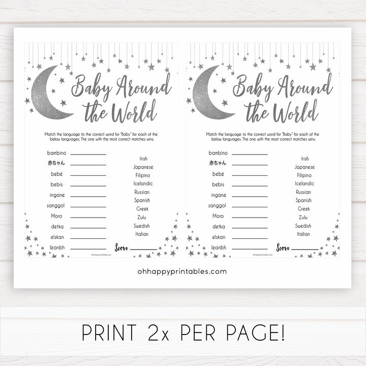 Silver little star, baby around the world baby games, baby shower games, printable baby games, fun baby games, twinkle little star games, baby games, fun baby shower ideas, baby shower ideas