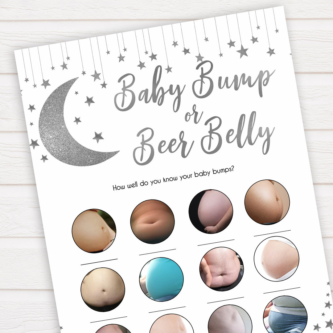 Silver little star, baby bump or beer belly, baby bump game, baby games, baby shower games, printable baby games, fun baby games, twinkle little star games, baby games, fun baby shower ideas, baby shower ideas