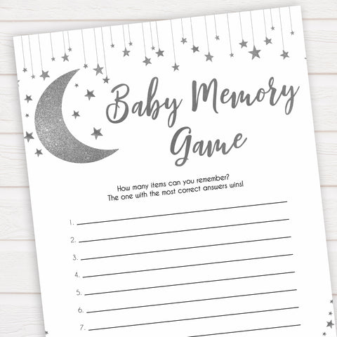 Silver little star, baby memory game, baby games, baby shower games, printable baby games, fun baby games, twinkle little star games, baby games, fun baby shower ideas, baby shower ideas