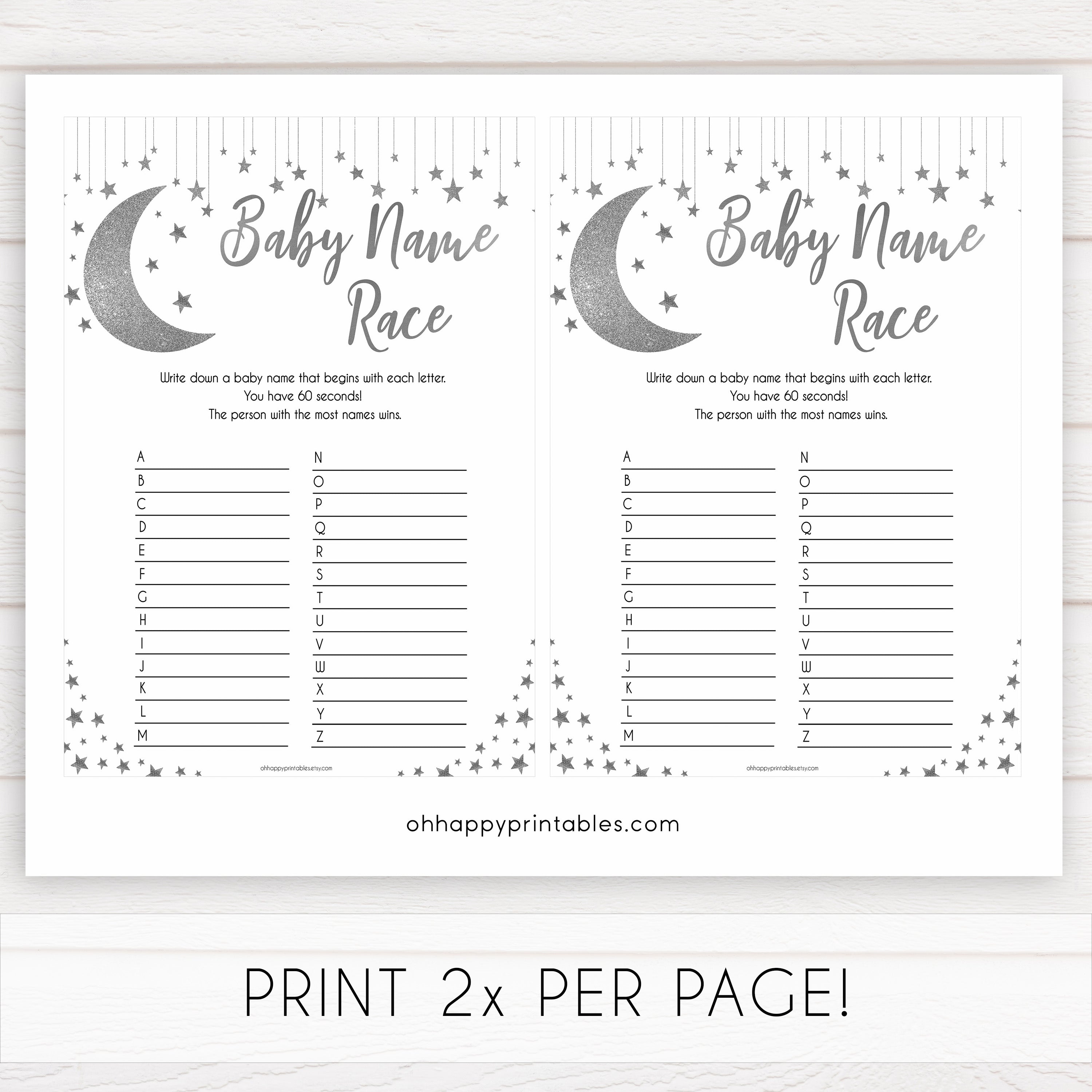 Silver little star, baby name race baby games, baby shower games, printable baby games, fun baby games, twinkle little star games, baby games, fun baby shower ideas, baby shower ideas