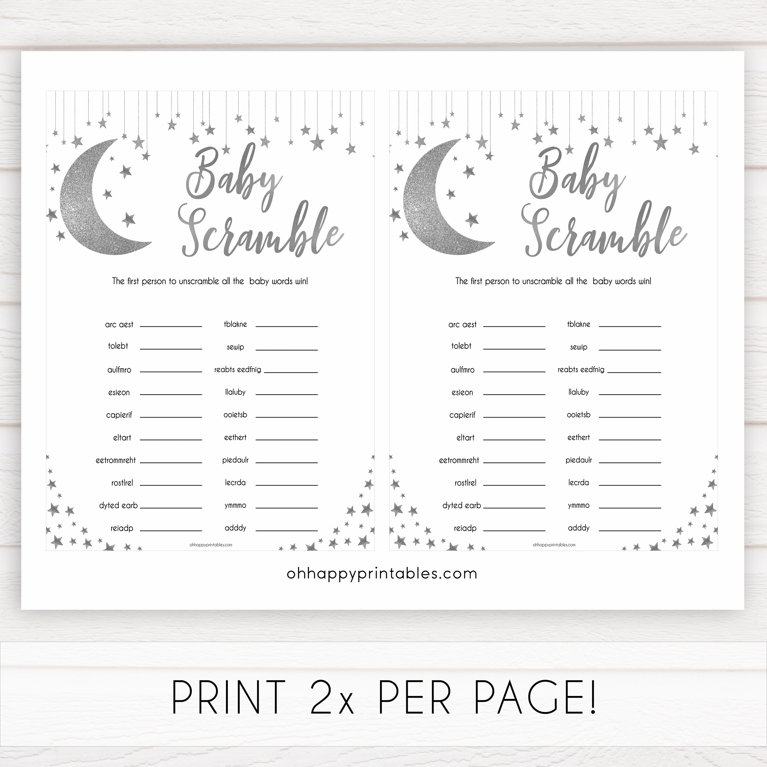 Silver little star, baby scramble baby games, baby shower games, printable baby games, fun baby games, twinkle little star games, baby games, fun baby shower ideas, baby shower ideas