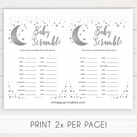 Silver little star, baby scramble baby games, baby shower games, printable baby games, fun baby games, twinkle little star games, baby games, fun baby shower ideas, baby shower ideas