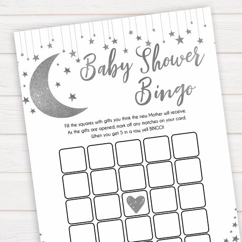 Silver little star, baby shower bingo baby games, baby shower games, printable baby games, fun baby games, twinkle little star games, baby games, fun baby shower ideas, baby shower ideas