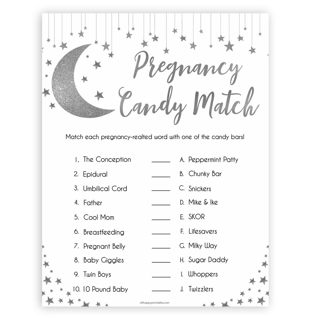 Silver little star, candy match baby games, baby shower games, printable baby games, fun baby games, twinkle little star games, baby games, fun baby shower ideas, baby shower ideas