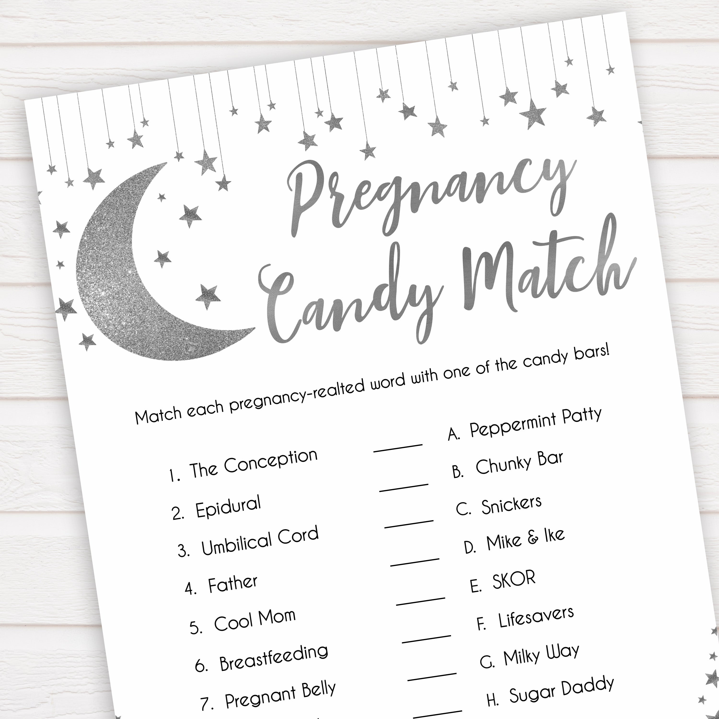 Silver little star, candy match baby games, baby shower games, printable baby games, fun baby games, twinkle little star games, baby games, fun baby shower ideas, baby shower ideas