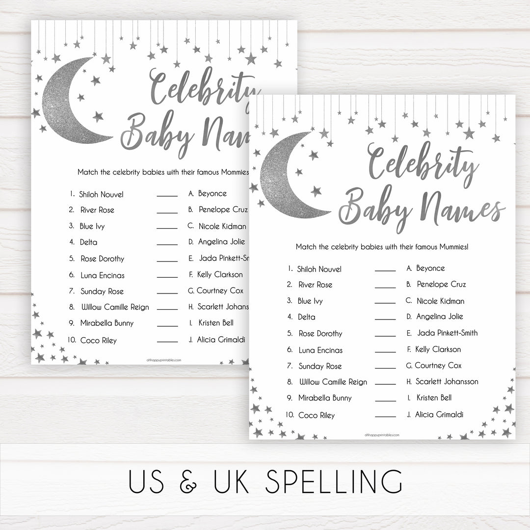 Silver little star, celebrity baby names baby games, baby shower games, printable baby games, fun baby games, twinkle little star games, baby games, fun baby shower ideas, baby shower ideas