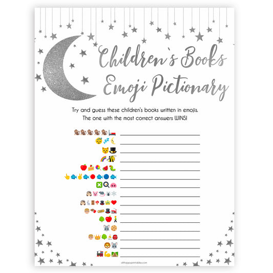 Silver little star, childrens book emoji pictionary baby games, baby shower games, printable baby games, fun baby games, twinkle little star games, baby games, fun baby shower ideas, baby shower ideas