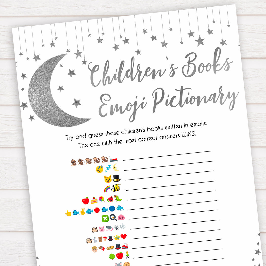 Silver little star, childrens book emoji pictionary baby games, baby shower games, printable baby games, fun baby games, twinkle little star games, baby games, fun baby shower ideas, baby shower ideas
