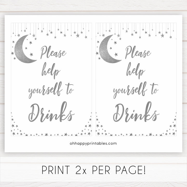 Drinks baby sign, Little star baby signs, printable baby signs, printable baby decor, twinkle baby shower, star baby decor, fun baby shower ideas, top baby shower themes