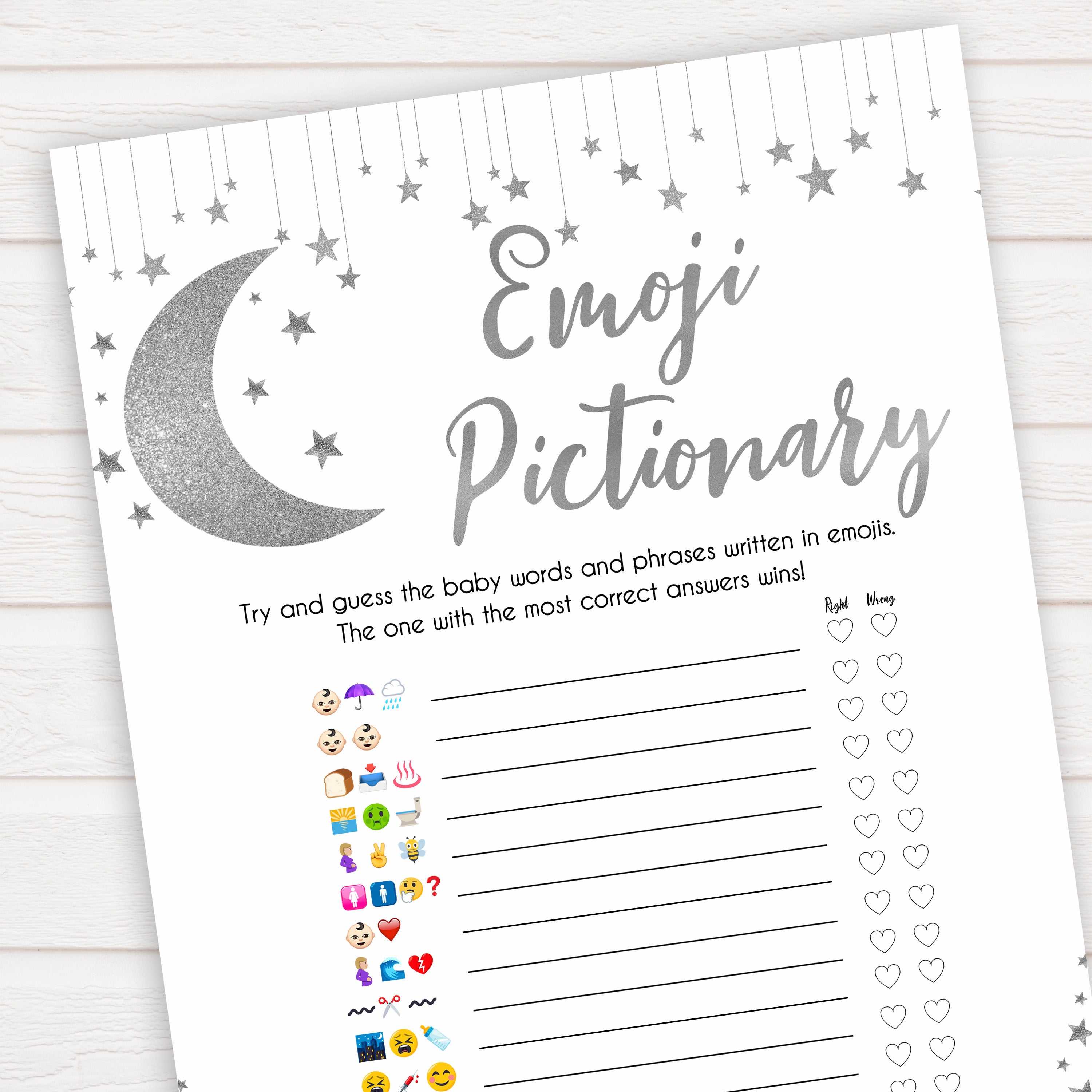 Silver little star, emoji pictionary baby games, baby shower games, printable baby games, fun baby games, twinkle little star games, baby games, fun baby shower ideas, baby shower ideas