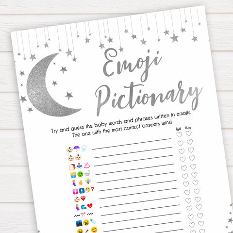 Silver little star, emoji pictionary baby games, baby shower games, printable baby games, fun baby games, twinkle little star games, baby games, fun baby shower ideas, baby shower ideas