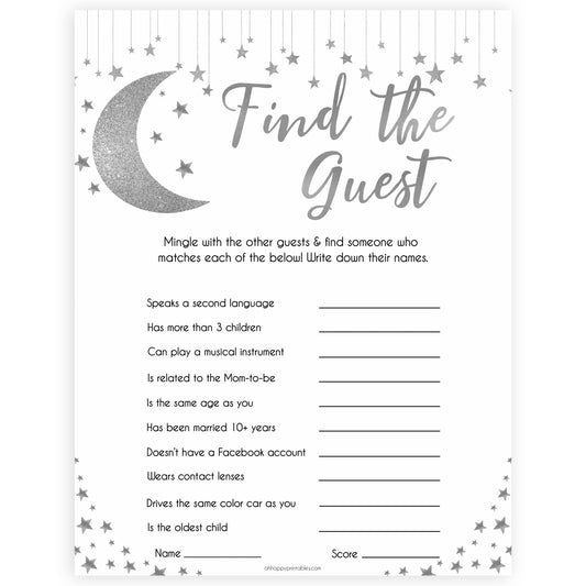 Silver little star, find the guest baby games, baby shower games, printable baby games, fun baby games, twinkle little star games, baby games, fun baby shower ideas, baby shower ideas