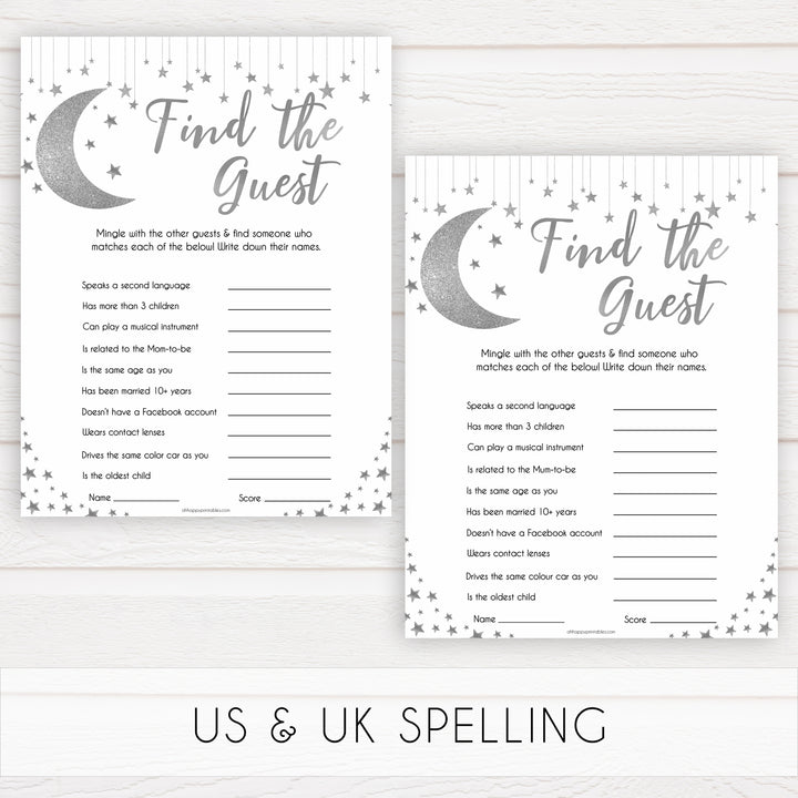 Silver little star, find the guest baby games, baby shower games, printable baby games, fun baby games, twinkle little star games, baby games, fun baby shower ideas, baby shower ideas