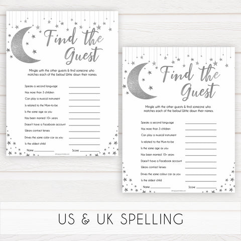 Silver little star, find the guest baby games, baby shower games, printable baby games, fun baby games, twinkle little star games, baby games, fun baby shower ideas, baby shower ideas