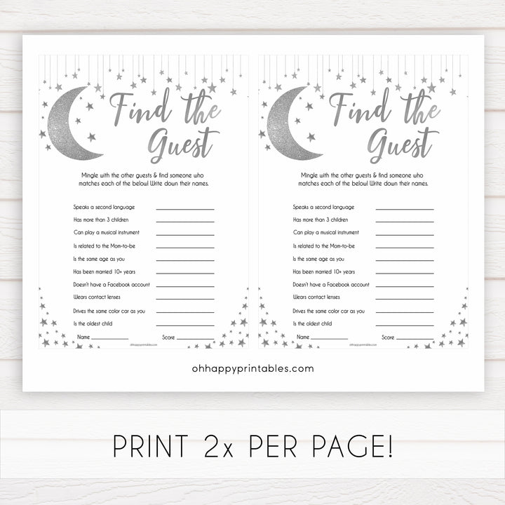 Silver little star, find the guest baby games, baby shower games, printable baby games, fun baby games, twinkle little star games, baby games, fun baby shower ideas, baby shower ideas