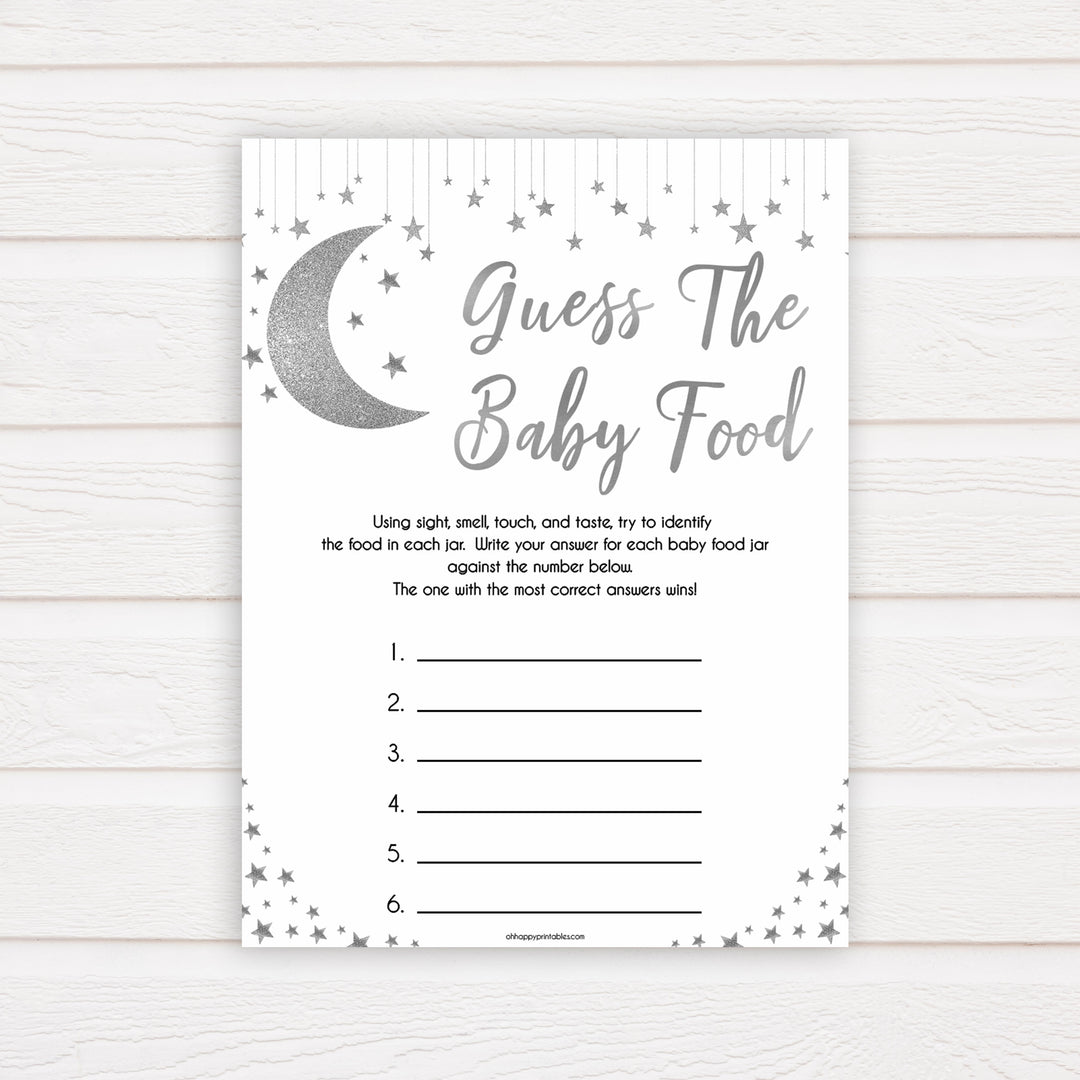 Silver little star, guess the baby food baby games, baby shower games, printable baby games, fun baby games, twinkle little star games, baby games, fun baby shower ideas, baby shower ideas
