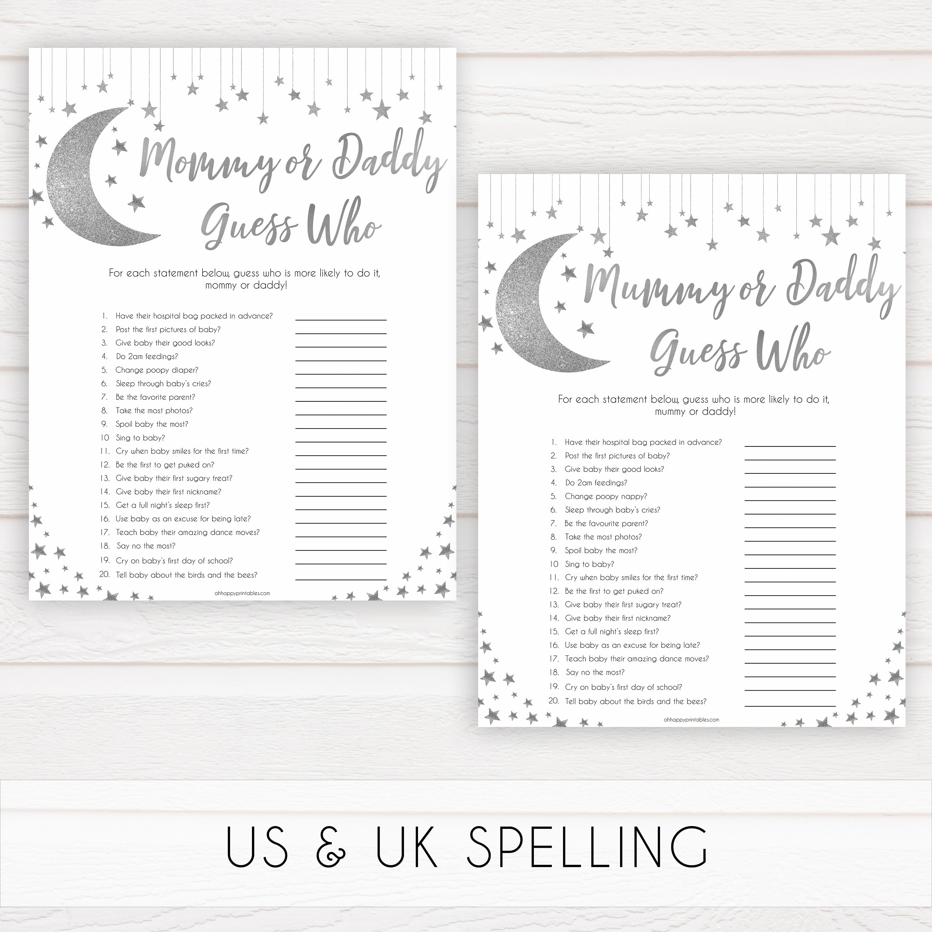 Silver little star, guess who mommy or daddy baby games, baby shower games, printable baby games, fun baby games, twinkle little star games, baby games, fun baby shower ideas, baby shower ideas