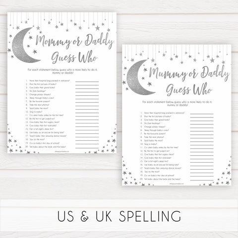 Silver little star, guess who mommy or daddy baby games, baby shower games, printable baby games, fun baby games, twinkle little star games, baby games, fun baby shower ideas, baby shower ideas