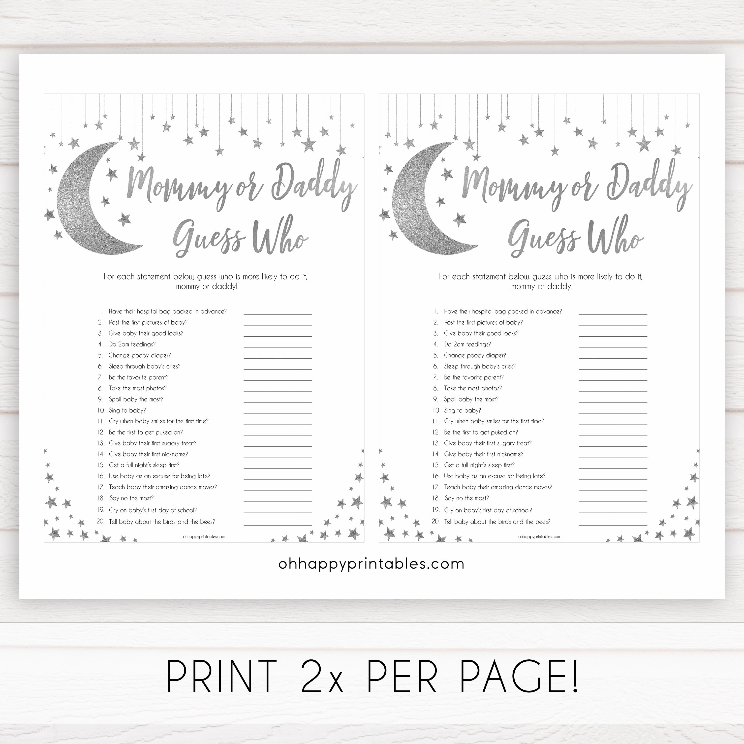Silver little star, guess who mommy or daddy baby games, baby shower games, printable baby games, fun baby games, twinkle little star games, baby games, fun baby shower ideas, baby shower ideas