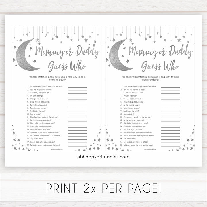 Silver little star, guess who mommy or daddy baby games, baby shower games, printable baby games, fun baby games, twinkle little star games, baby games, fun baby shower ideas, baby shower ideas