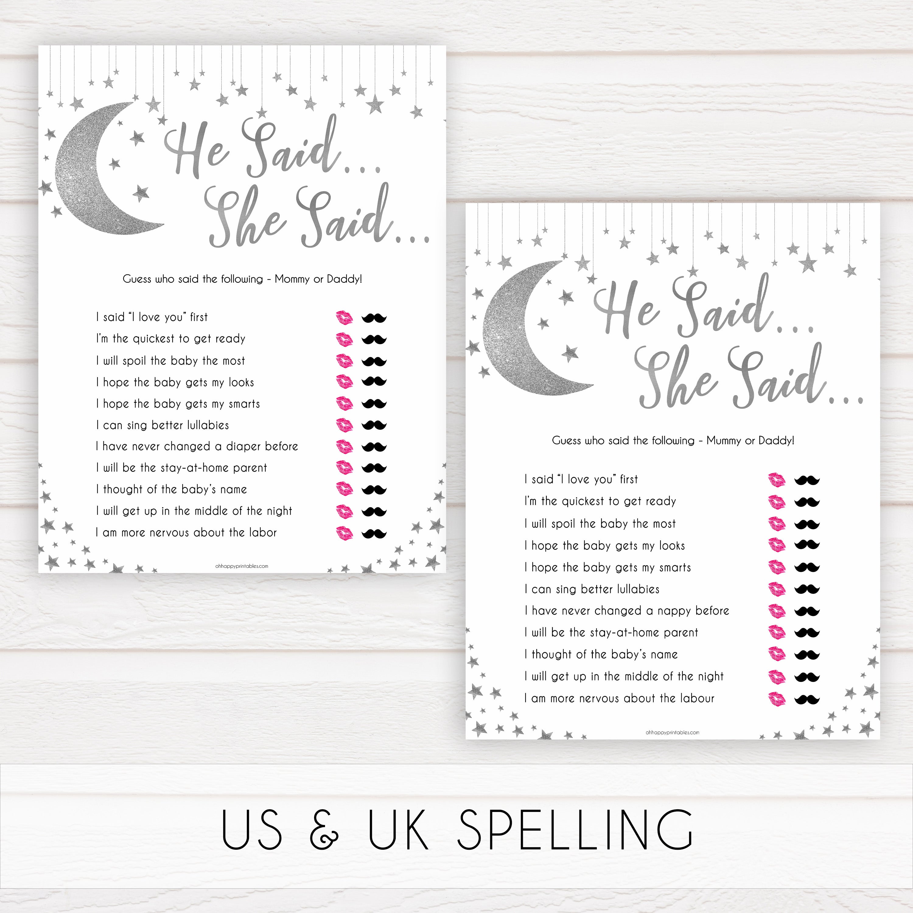 Silver little star, he said she said baby games, baby shower games, printable baby games, fun baby games, twinkle little star games, baby games, fun baby shower ideas, baby shower ideas