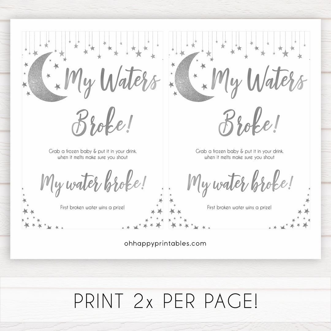 Silver little star, my waters broke baby games, baby shower games, printable baby games, fun baby games, twinkle little star games, baby games, fun baby shower ideas, baby shower ideas