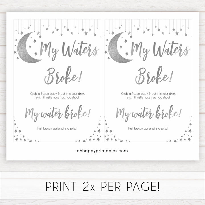 Silver little star, my waters broke baby games, baby shower games, printable baby games, fun baby games, twinkle little star games, baby games, fun baby shower ideas, baby shower ideas