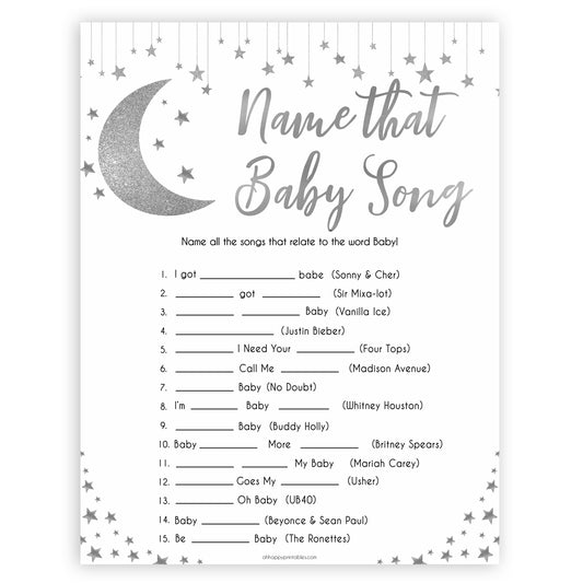 Silver little star, name that baby song baby games, baby shower games, printable baby games, fun baby games, twinkle little star games, baby games, fun baby shower ideas, baby shower ideas