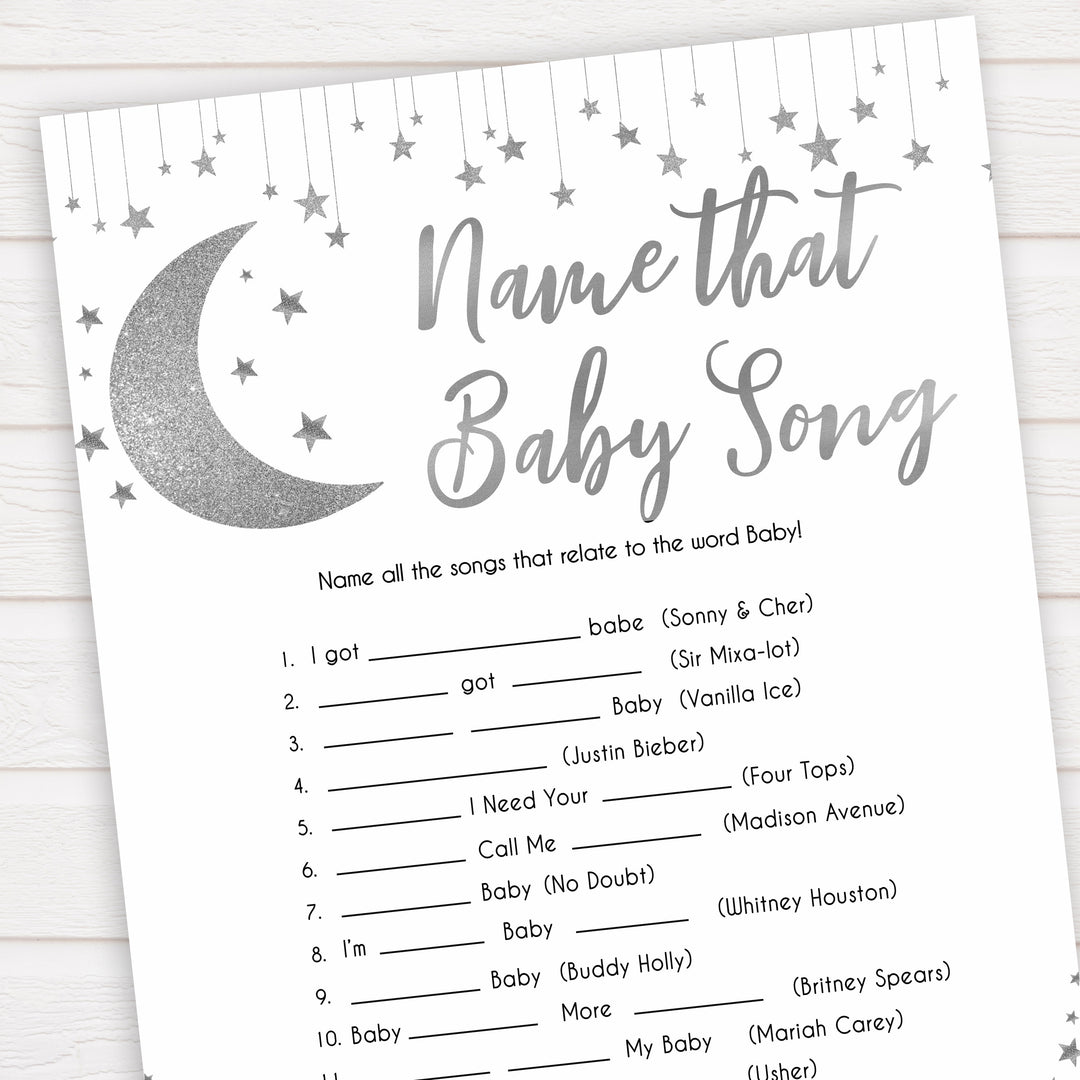 Silver little star, name that baby song baby games, baby shower games, printable baby games, fun baby games, twinkle little star games, baby games, fun baby shower ideas, baby shower ideas