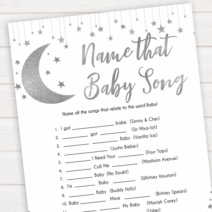 Silver little star, name that baby song baby games, baby shower games, printable baby games, fun baby games, twinkle little star games, baby games, fun baby shower ideas, baby shower ideas
