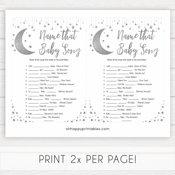 Silver little star, name that baby song baby games, baby shower games, printable baby games, fun baby games, twinkle little star games, baby games, fun baby shower ideas, baby shower ideas