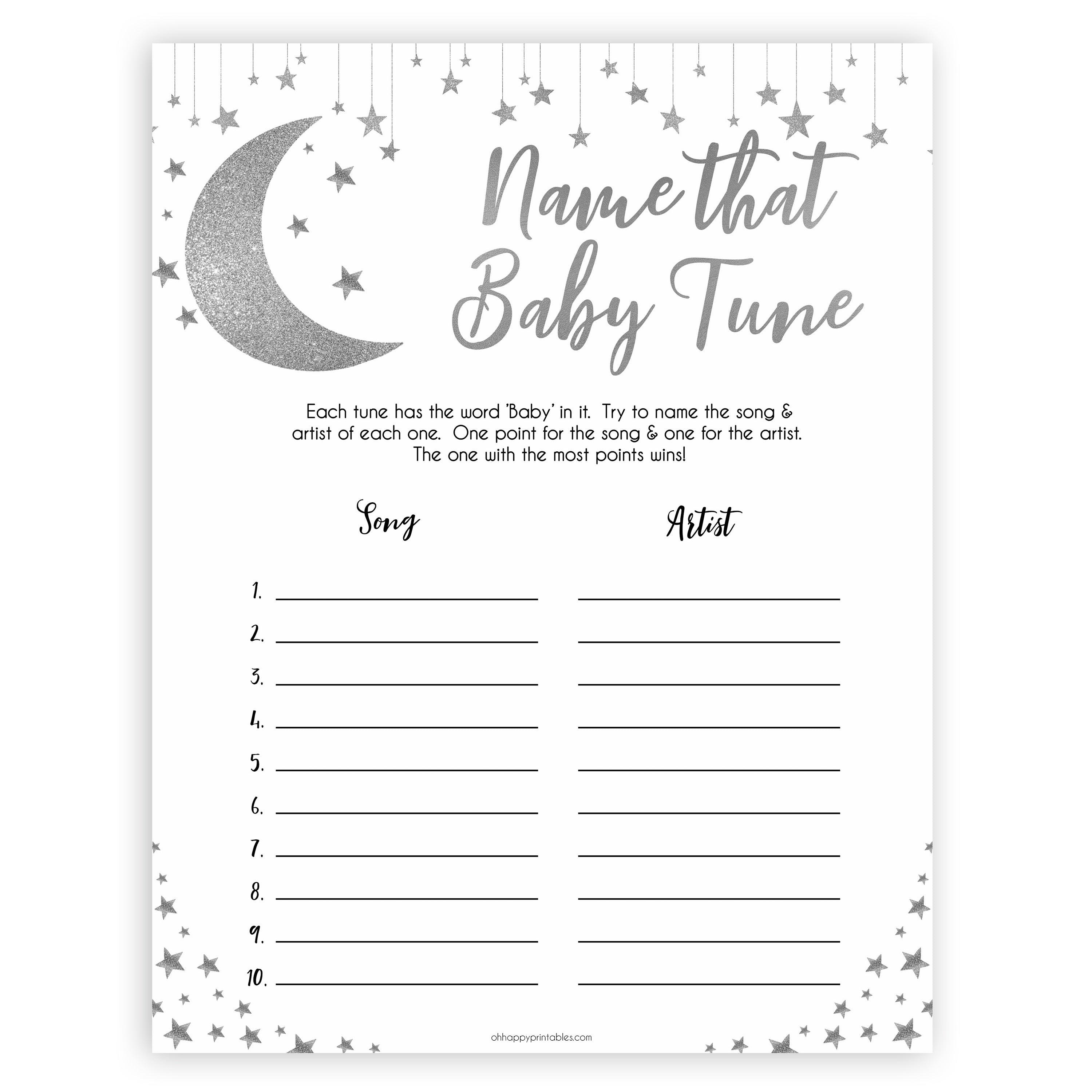 Silver little star, name that baby tune baby games, baby shower games, printable baby games, fun baby games, twinkle little star games, baby games, fun baby shower ideas, baby shower ideas