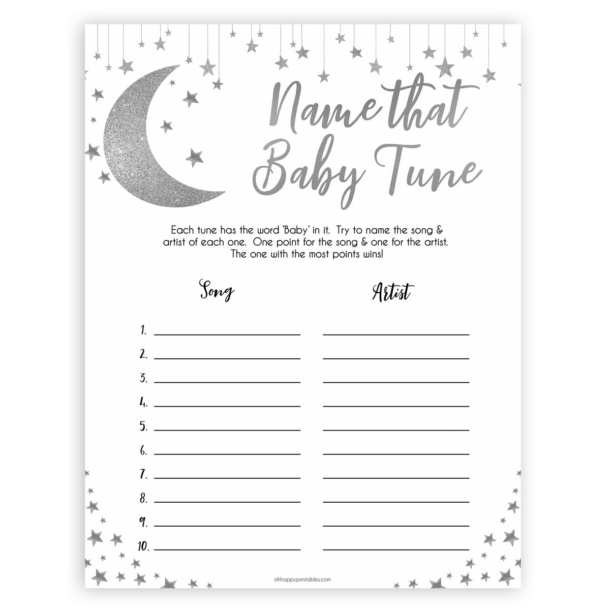 Silver little star, name that baby tune baby games, baby shower games, printable baby games, fun baby games, twinkle little star games, baby games, fun baby shower ideas, baby shower ideas
