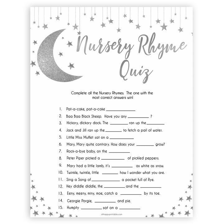 Silver little star, nursery rhyme quiz baby games, baby shower games, printable baby games, fun baby games, twinkle little star games, baby games, fun baby shower ideas, baby shower ideas