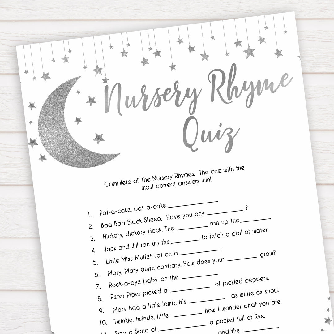 Silver little star, nursery rhyme quiz baby games, baby shower games, printable baby games, fun baby games, twinkle little star games, baby games, fun baby shower ideas, baby shower ideas