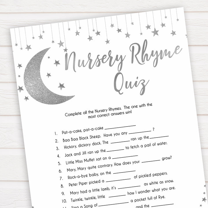 Silver little star, nursery rhyme quiz baby games, baby shower games, printable baby games, fun baby games, twinkle little star games, baby games, fun baby shower ideas, baby shower ideas