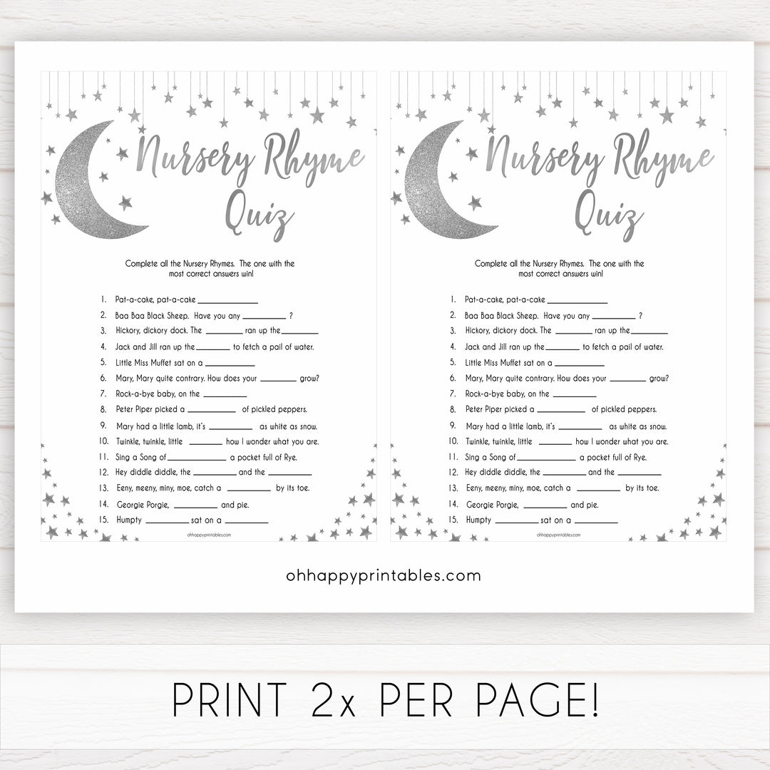 Silver little star, nursery rhyme quiz baby games, baby shower games, printable baby games, fun baby games, twinkle little star games, baby games, fun baby shower ideas, baby shower ideas
