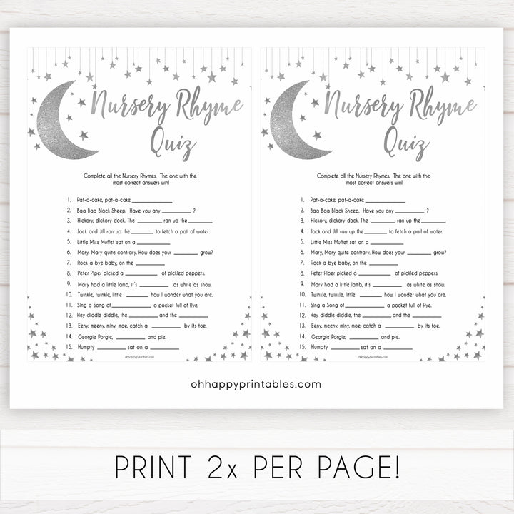 Silver little star, nursery rhyme quiz baby games, baby shower games, printable baby games, fun baby games, twinkle little star games, baby games, fun baby shower ideas, baby shower ideas