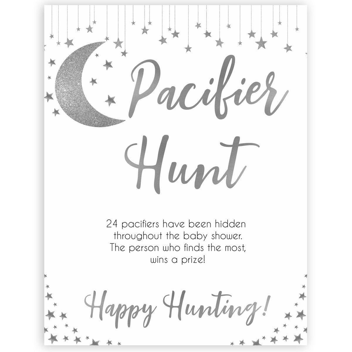 Silver little star, pacifier hunt baby games, baby shower games, printable baby games, fun baby games, twinkle little star games, baby games, fun baby shower ideas, baby shower ideas
