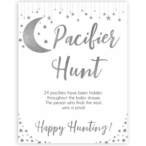 Silver little star, pacifier hunt baby games, baby shower games, printable baby games, fun baby games, twinkle little star games, baby games, fun baby shower ideas, baby shower ideas